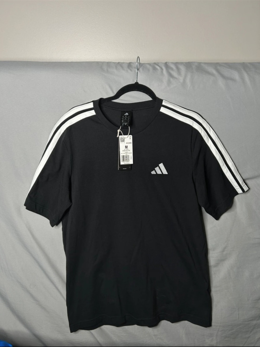adidas Black Tee with White Shoulder Stripes